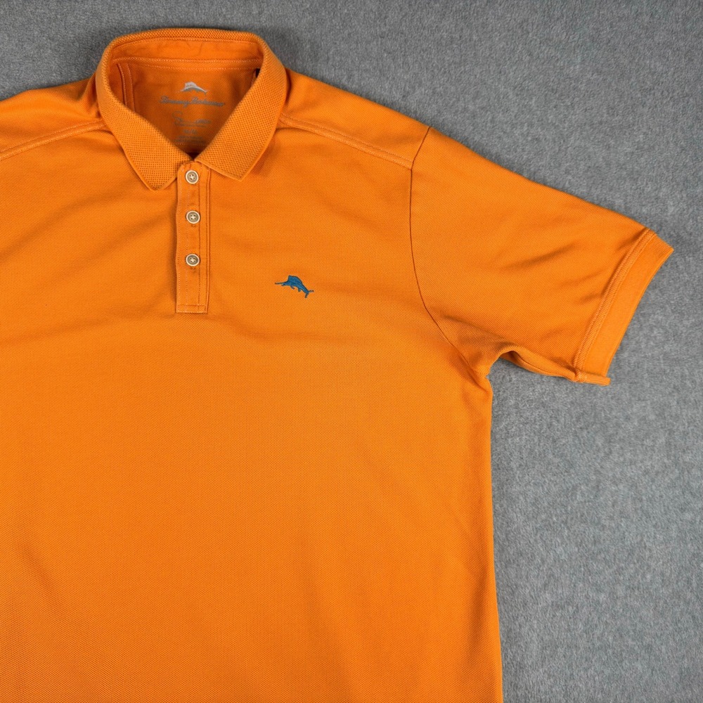 Tommy Bahama Polo Shirt Mens M Orange Supima Cotton Marlin Short Sleeve